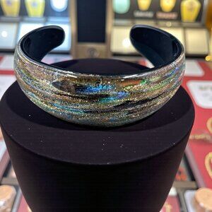 Handmade‎ Murano Style Glass Cuff Bracelet Iridescent Gold Blue Green Boho